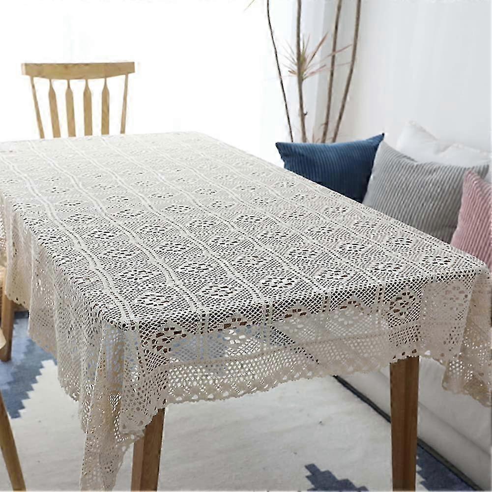 Handmade Crochet Cotton Table Cover Lace Rectangular Beige Table Covers Suitable for Various Home Decor Styles