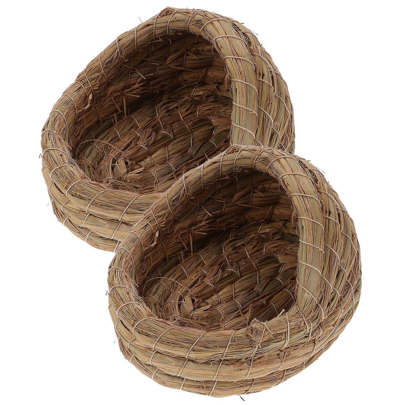 Straw Woven Bird Nest Bed for Parrot, Canary, Finch, Cockatiel – 2pcs Laying Sleeping House 15cm