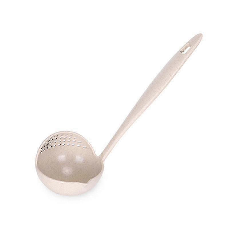 2025 2 in 1 plastic straining ladle soup pan spoon with filter strainer kitchen dinnerware cooking tools (beige)