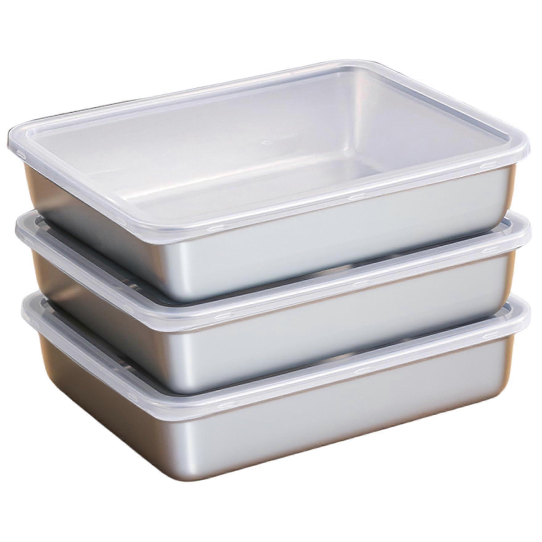 Stainless Steel Square Pan, 3 Pieces Square Tub, Cake with Lid