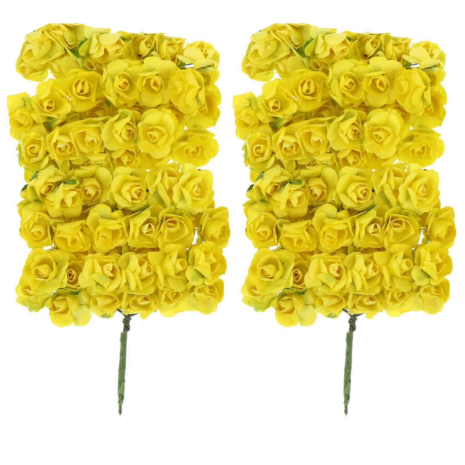 Yellow Paper Rose Flowers for Decoration and Sturdy Vivid Realistic Appearance 144 Pieces
