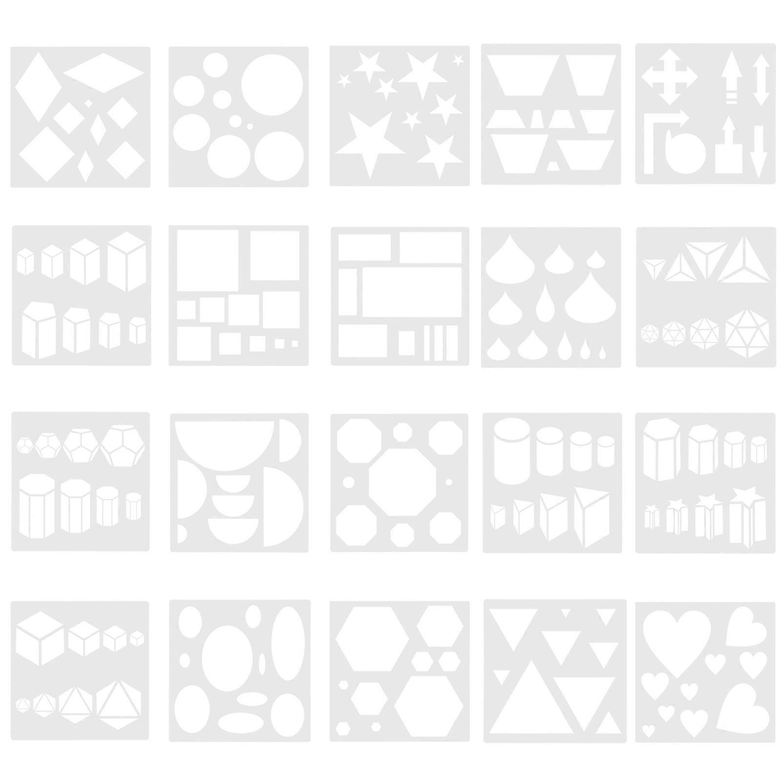 20pcs Geometric Graphic Painting Stencils Hollow Design Templates for Educational Use Safe Pet Material for DIY Crafts Cake Decorating and Enhancing
