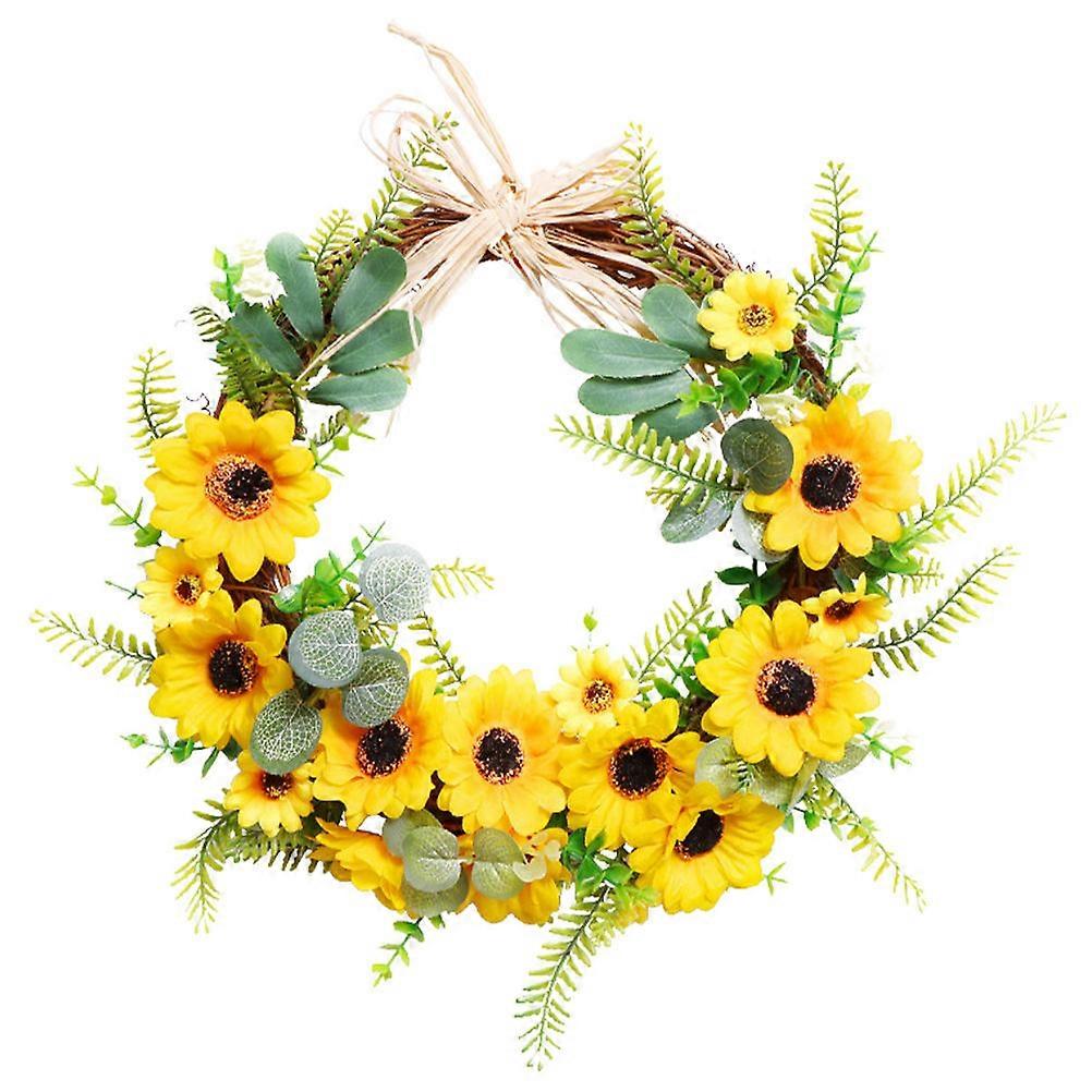 Realistic Artificial Sunflower Wreath Garland for Door Hanging – Spring Wedding Party Home Floral Decoration with Natural Texture Faux Flowers