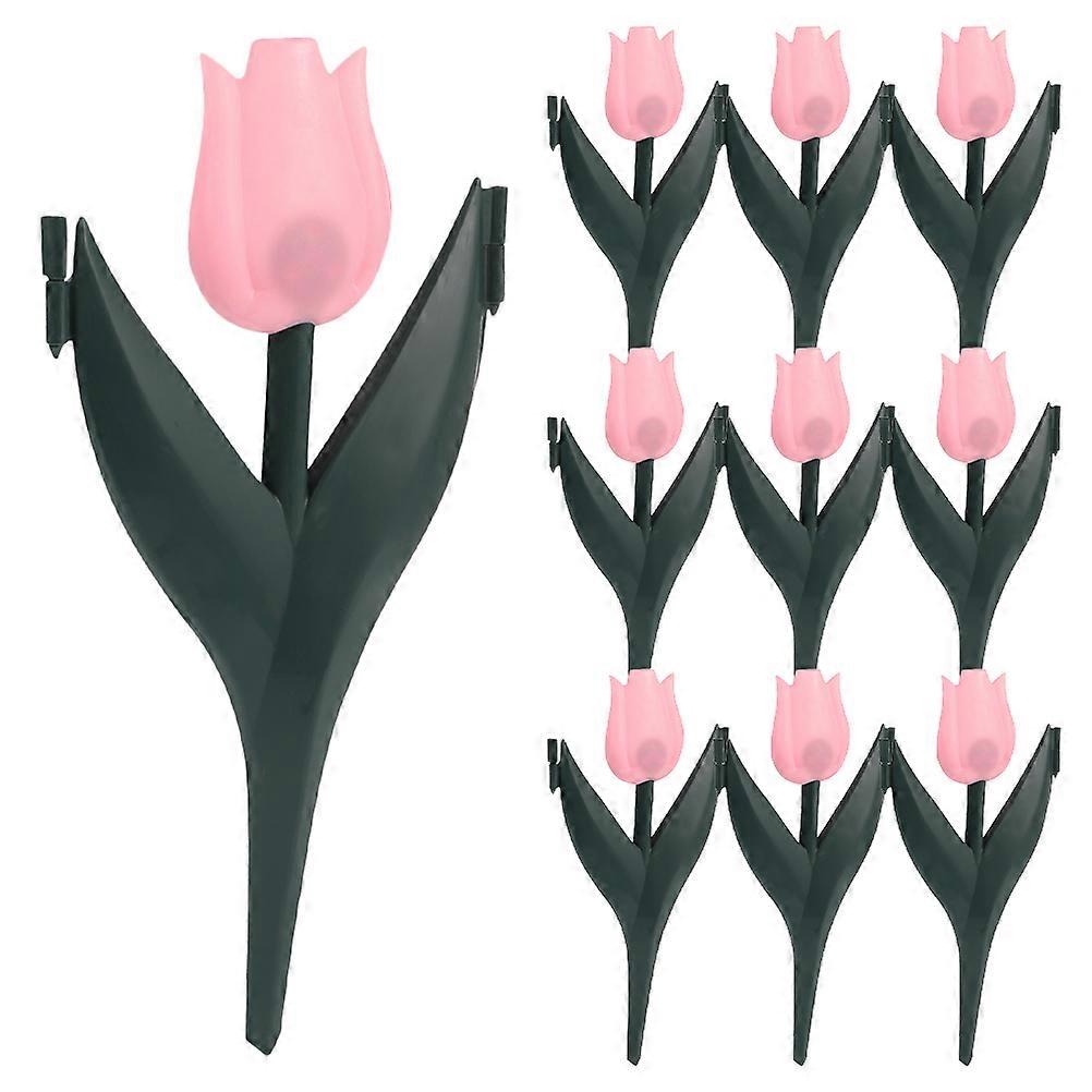 Garden Edging Fence Tulip Shape Plastic Garden Fence Realistic Design Flower Bed Partition Outdoor Lawn Edging Barrier Pink 29.70X15.00X1.00CM 10Pcs