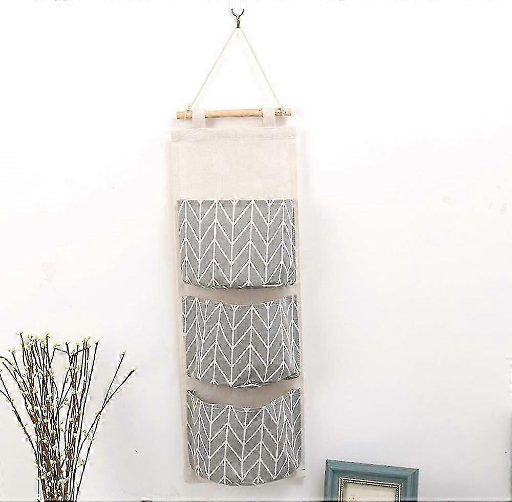Wall Hanging Storage Bag Organizer - 3 Pockets (Gray)
