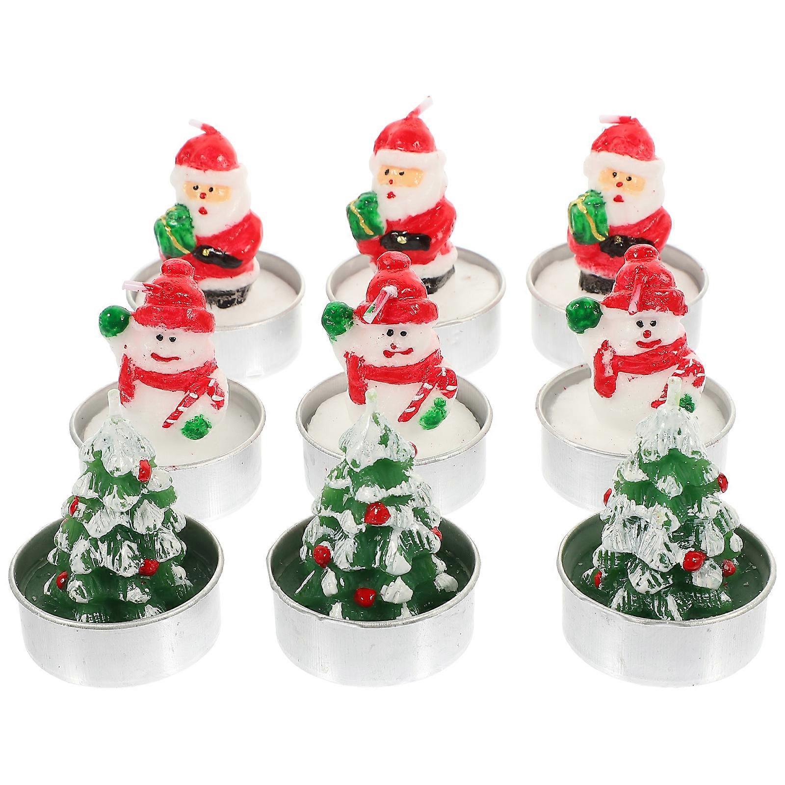 Fireplace Candles Decorative Candle Smokeless Christmas Theme Candles Santa Claus 14X6X5CM Wax 9Pcs