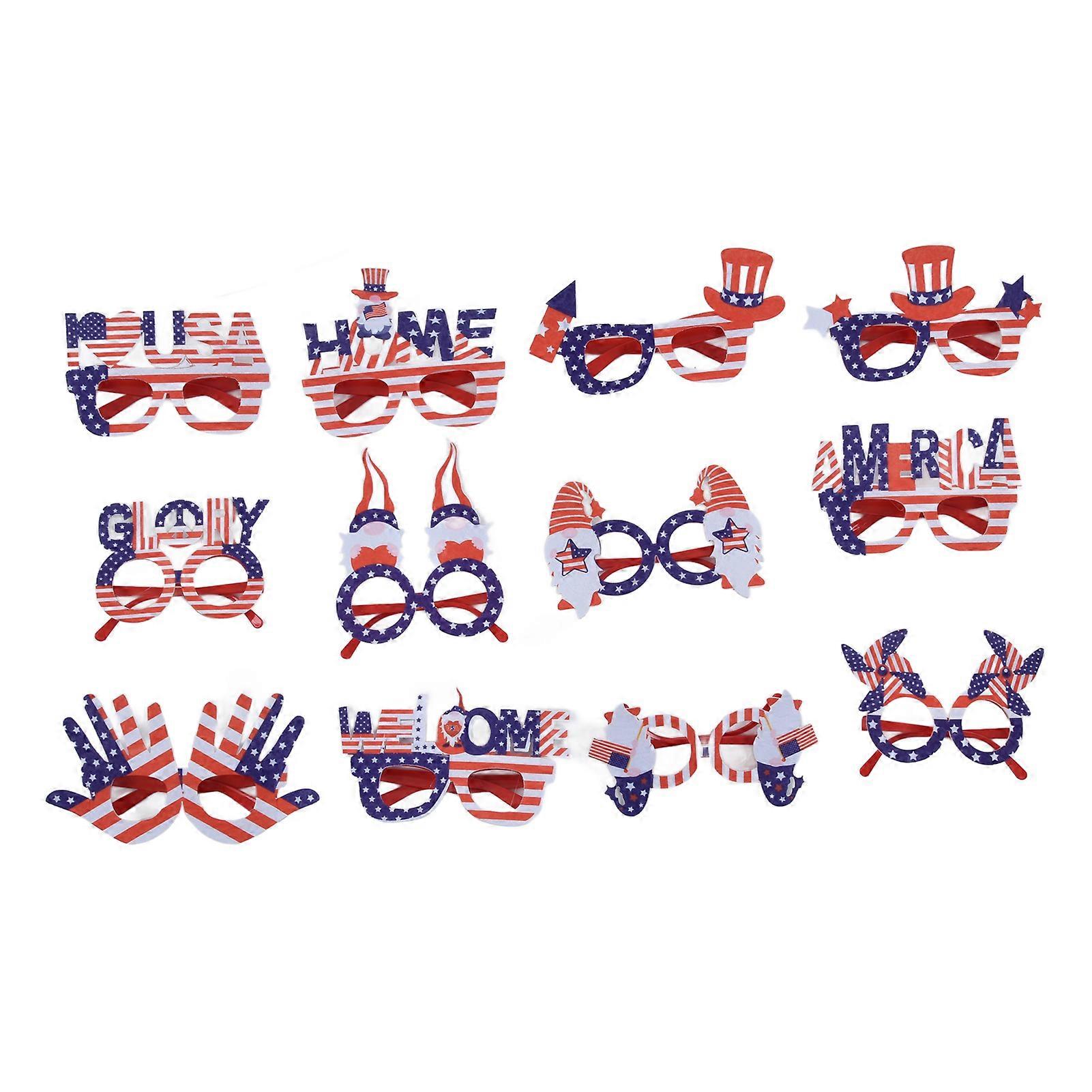 12 Pcs American Independence Day Glasses American Flag Pattern Photo Props Party Favors