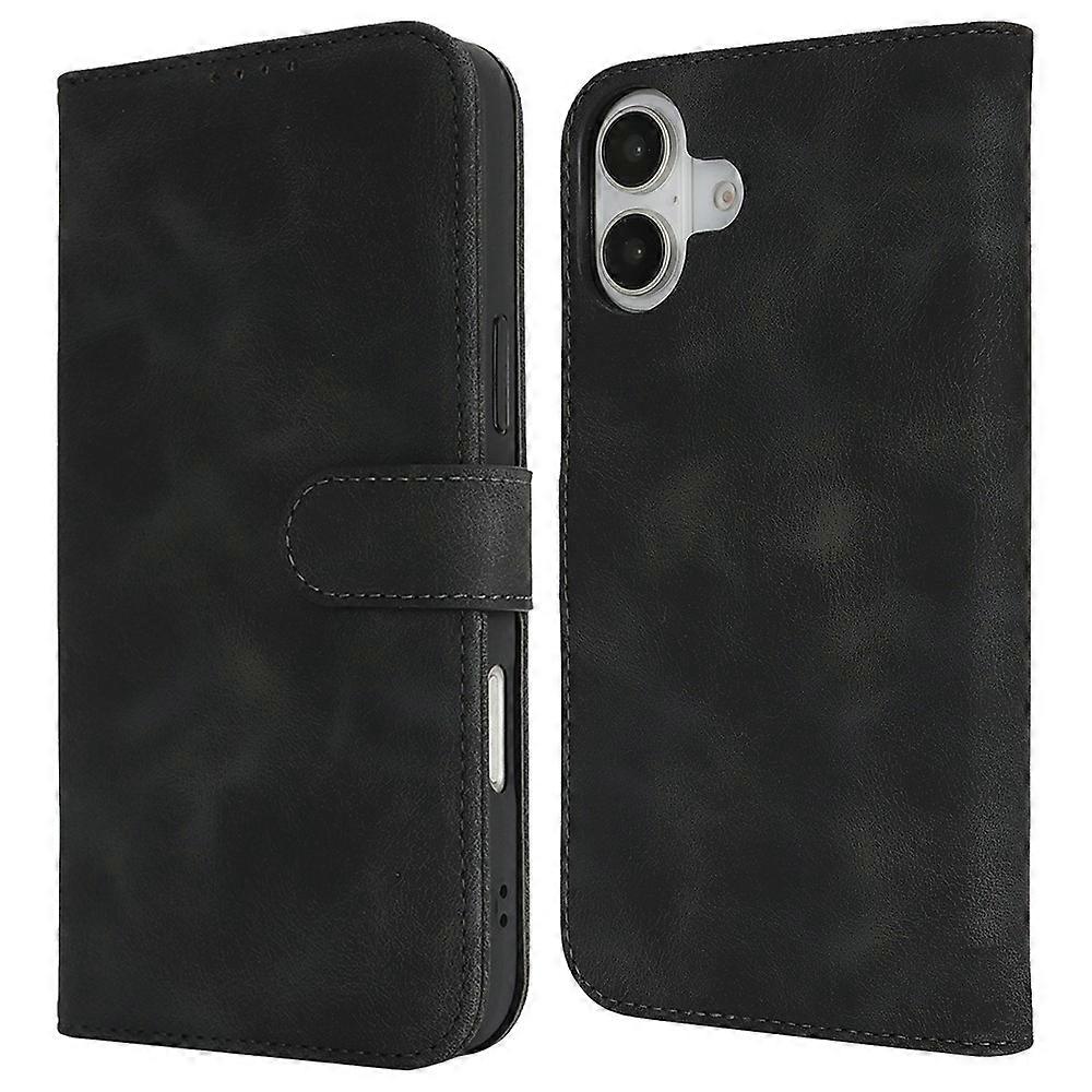Compatible For iPhone 16 Wallet Case Double Folded Edge Skin Touch PU Leather Flip Phone Cover