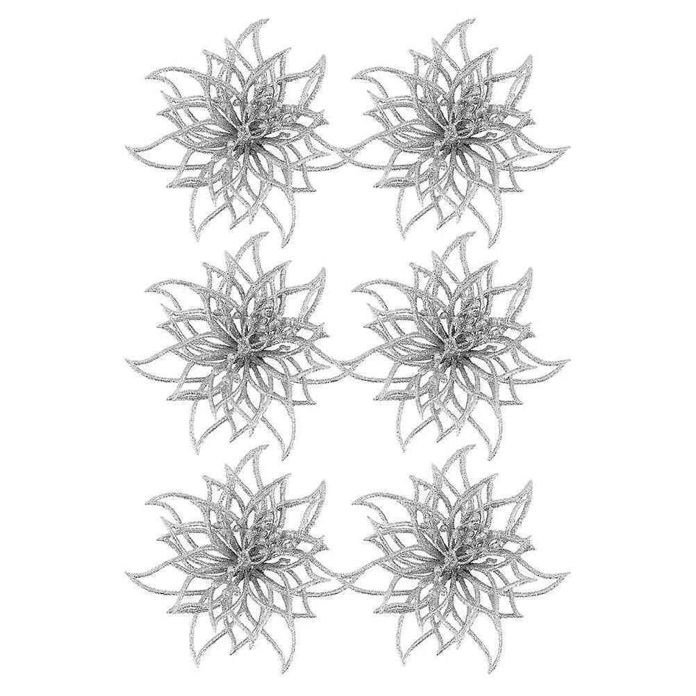 Garden Decor Flower Arrangement Christmas Flower Layout Window Simulation Silver 12.5X12.5CM Decoration 6Pcs