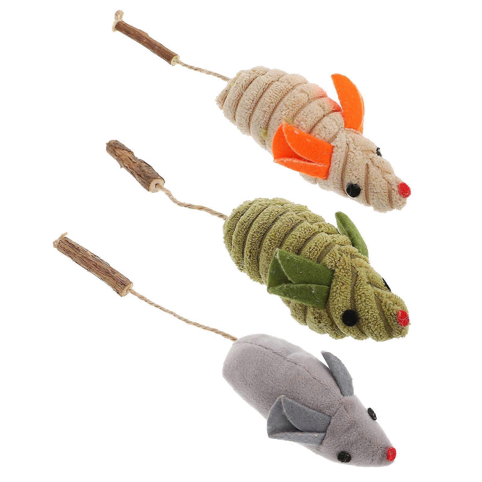 Cat Enrichment Toys Plush Doll Interactive Release Mouse Shape Gray 3Pcs