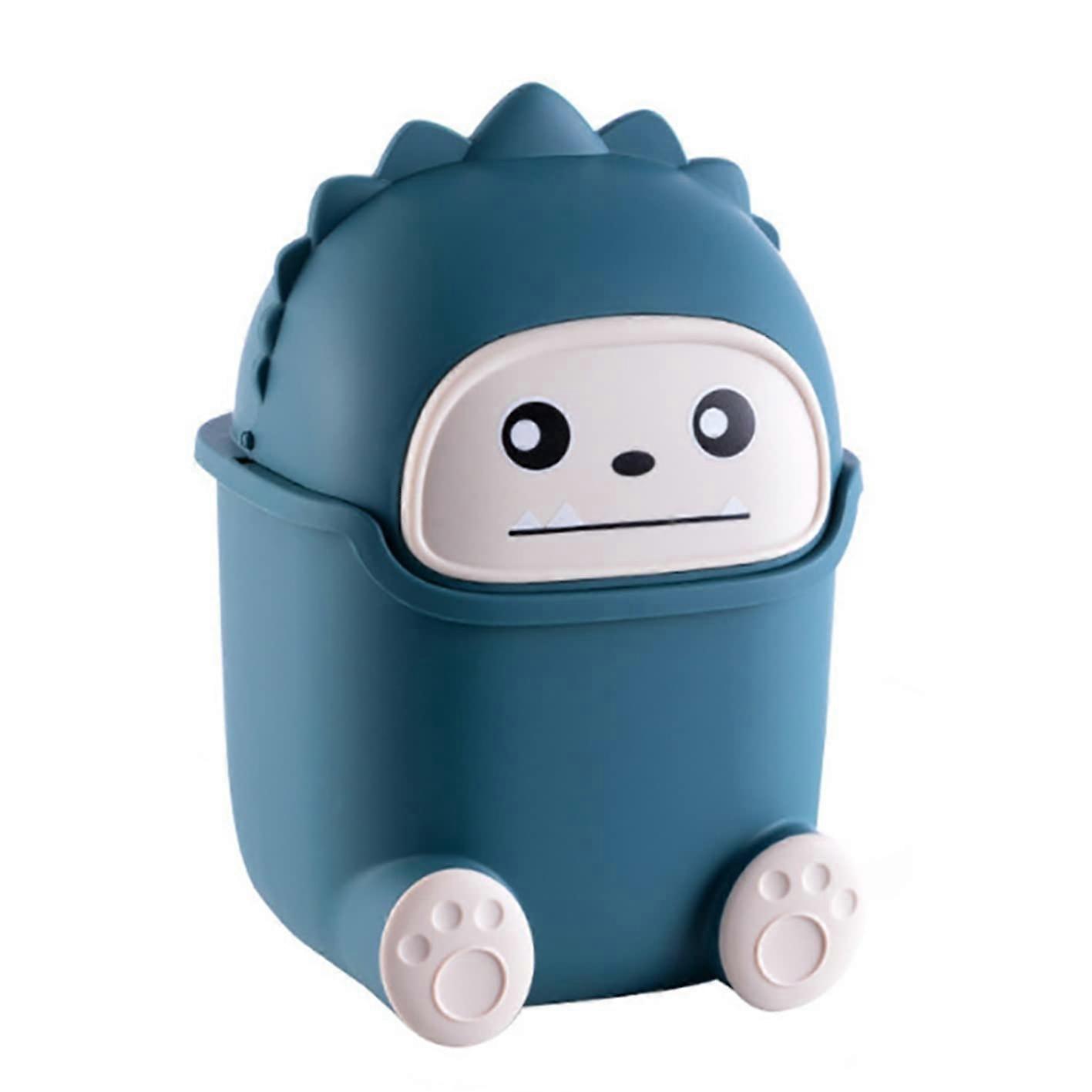 Cartoon Table Bin with Lid, Waste Paper Bin for Children's Room, Office (Dark Blue)