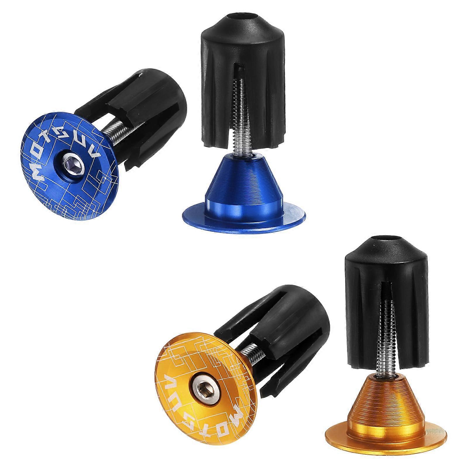 "Aluminum Handlebar End Plugs, 2 Pairs, Yellow/Blue, Bicycle Caps for Mountain Bikes, Road Bikes, BMX, Fixed Gear, 19.8g"