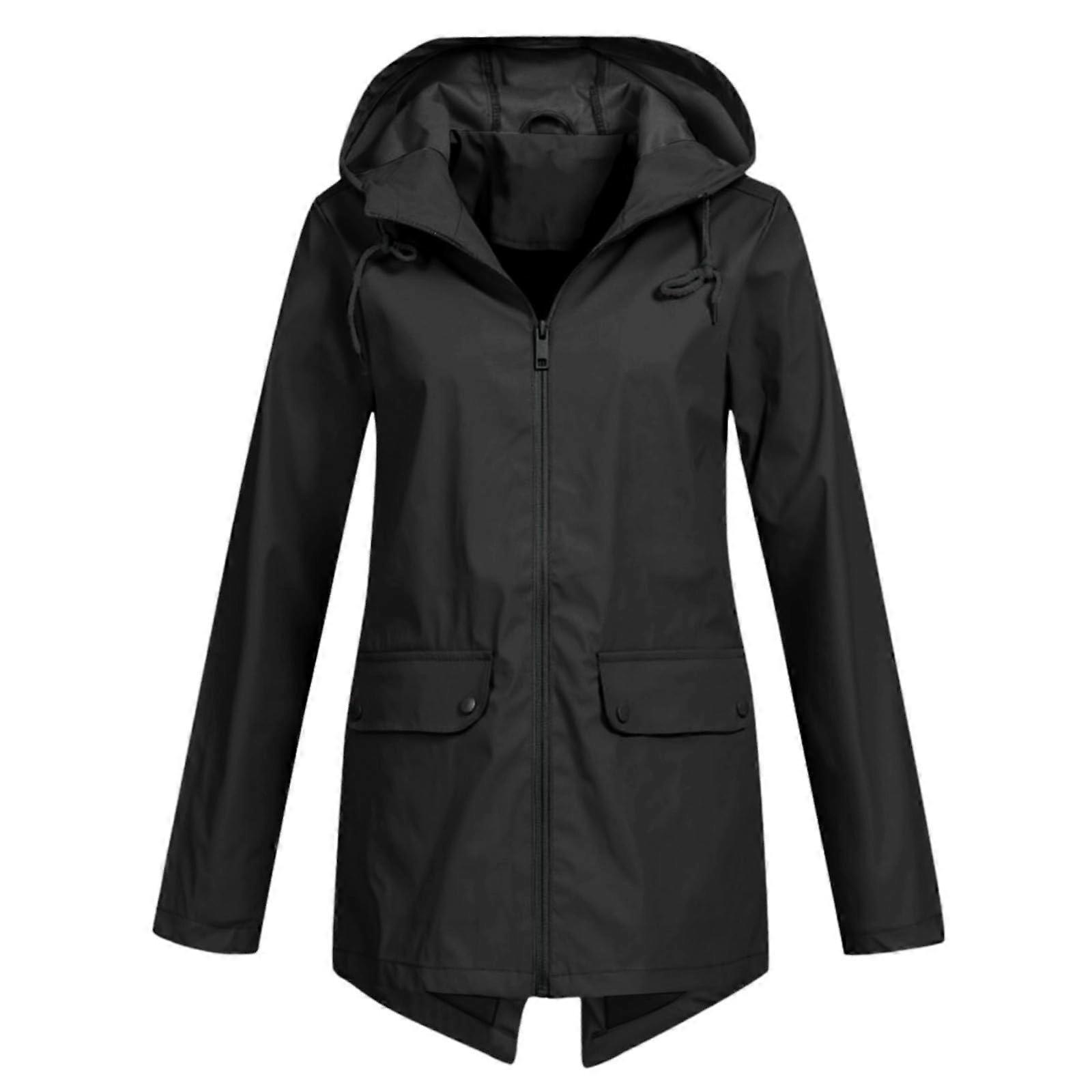 Women's Breathable Lined Hiking Long Wind Jacket Windbreaker Raincoat Transition Jacket Bicycle Large Sizes Rain Parka Women's Jacket A1001Black 3XL