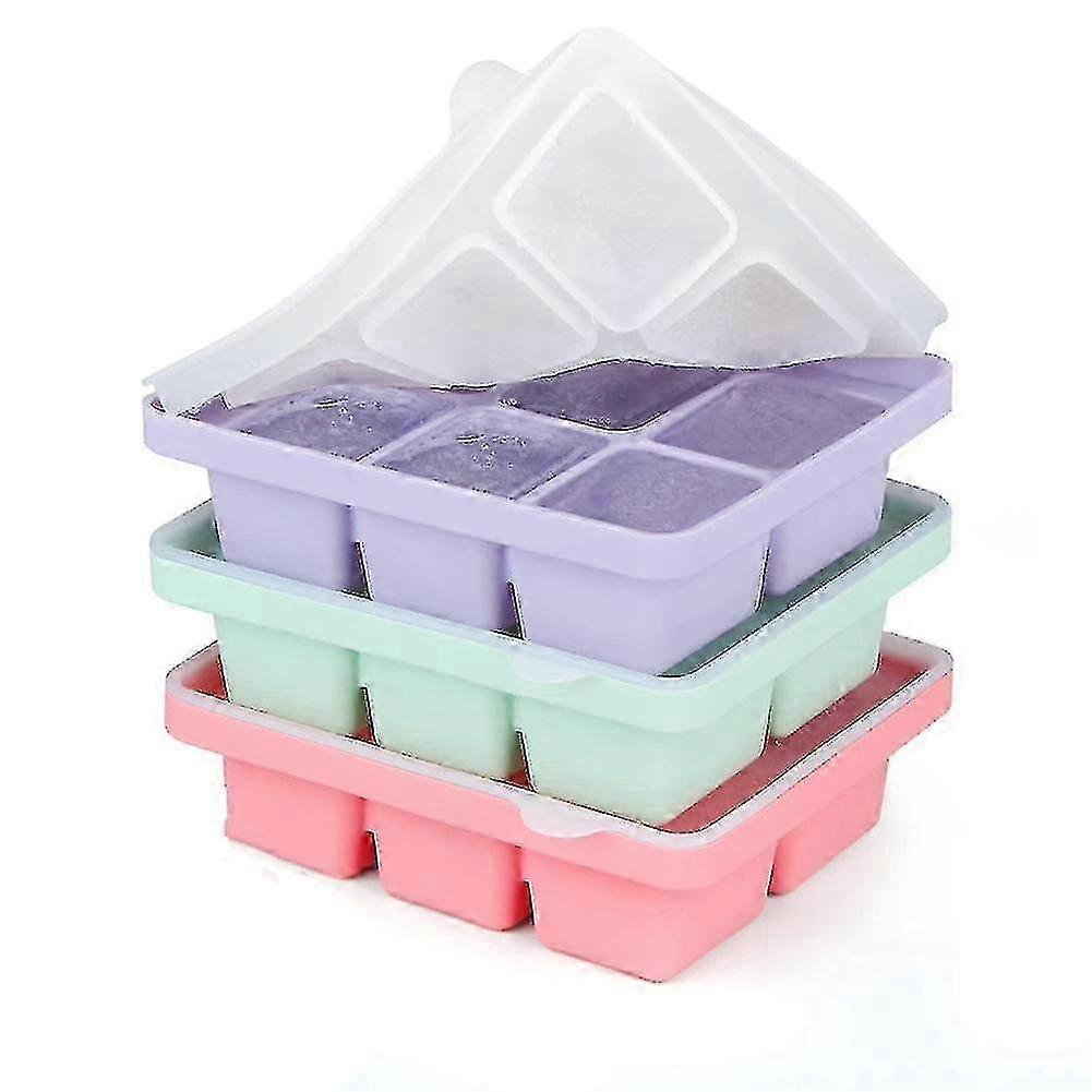 Large Silicone Ice Cube Tray Set, 3 Packs of 18 Flexible and Stackable Cube Molds with Lid