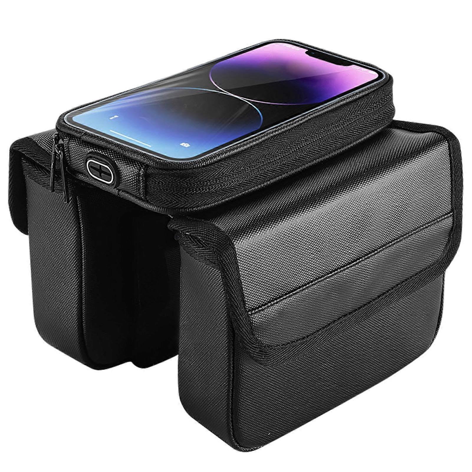 Bicycle Phone Holder Bag, Waterproof Frame Bag for Bicycles, Large Capacity Front Saddle Bag with Headphone Port for Keys and Wallets