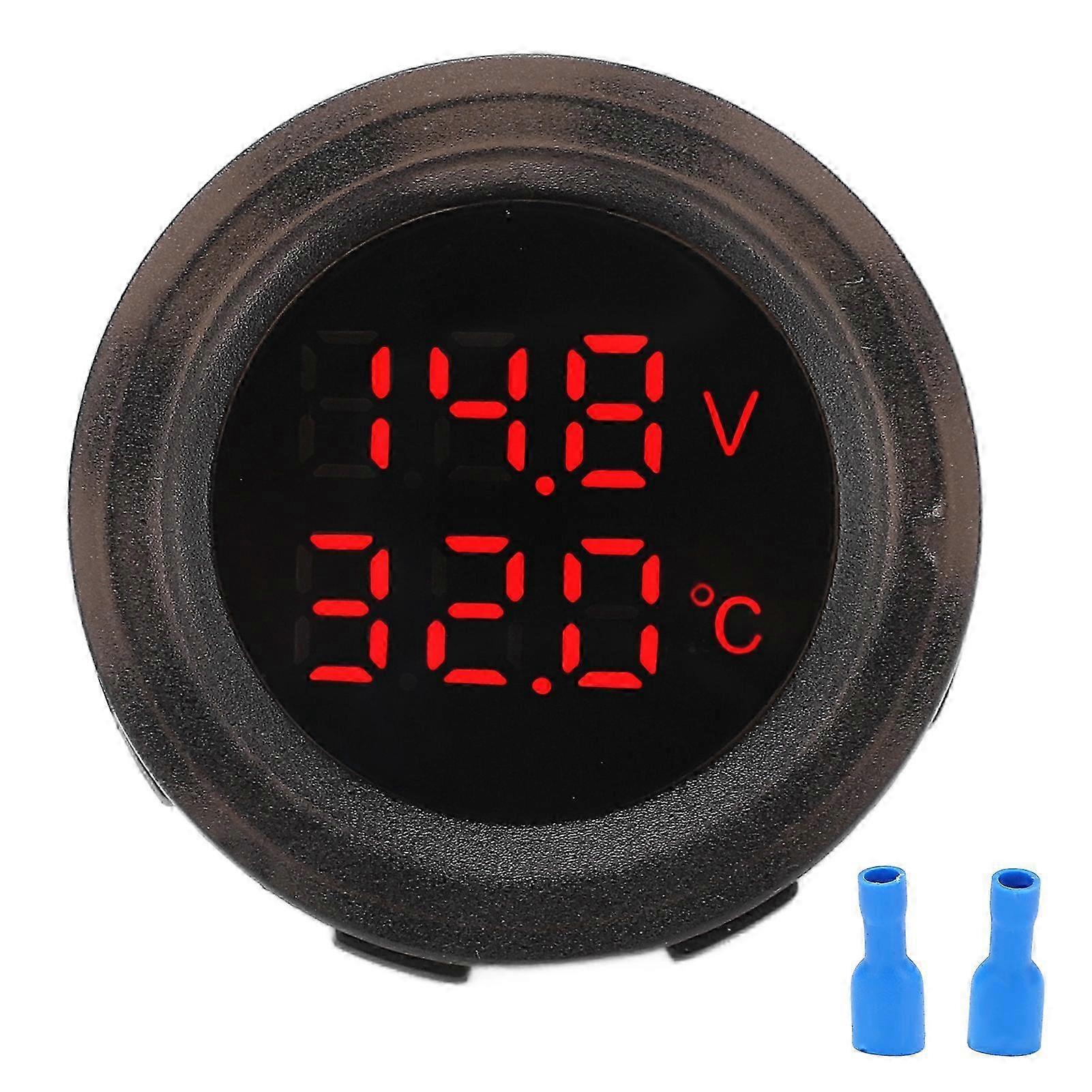 Dual Display Temperature Voltmeter with Clear Stable Display, Waterproof and Easy to Install Car Thermometer Detector