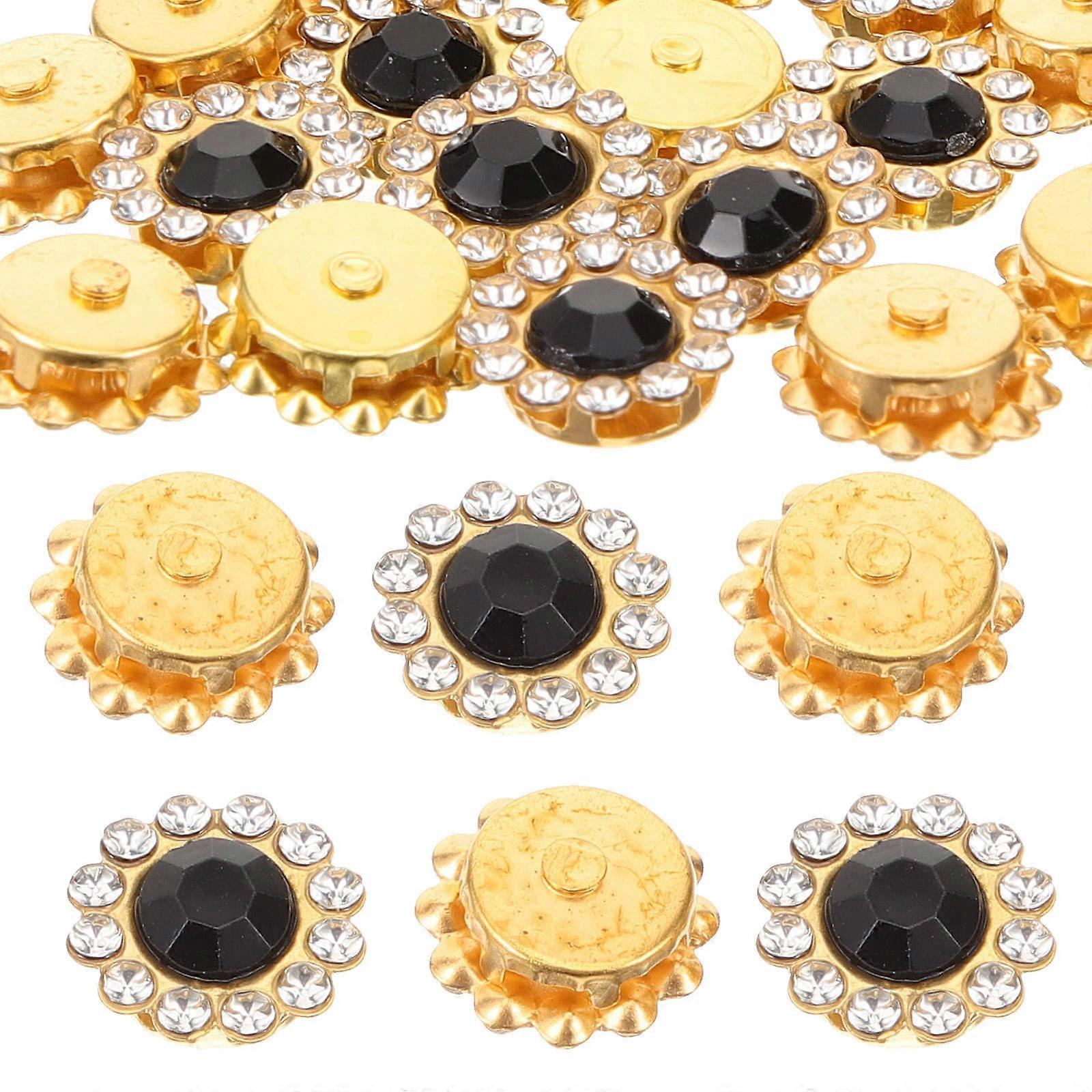 Rhinestone Flower Button Decorative Two Layer Flower Design Handicraft Enthusiasts 50Pcs