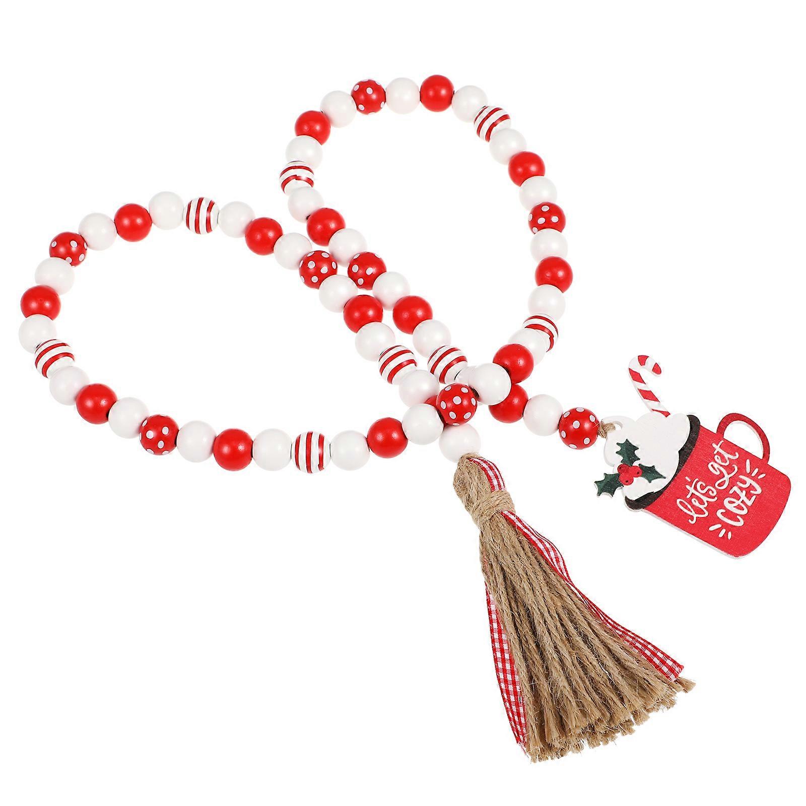 Decorative Beads Wood Bead String Christmas Indoor Beads String Ornament Bright Color 1Pcs