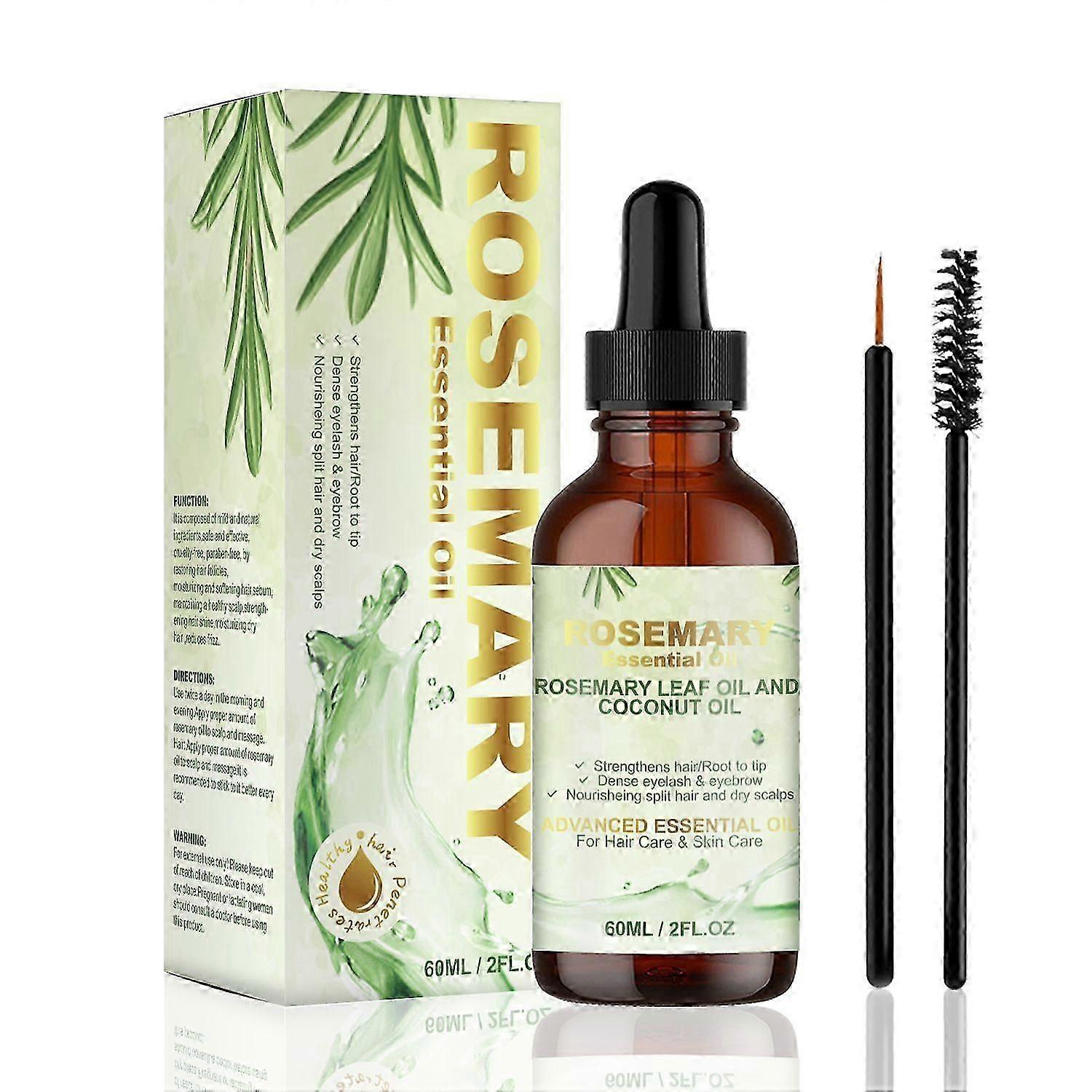 髪の成長のためのローズマリーオイル、長い眉毛、まつげ、頭皮に栄養を与える100%純粋な有機ローズマリーオイル、頭皮のかゆみと乾燥の緩和、ヘアケアオイル60m