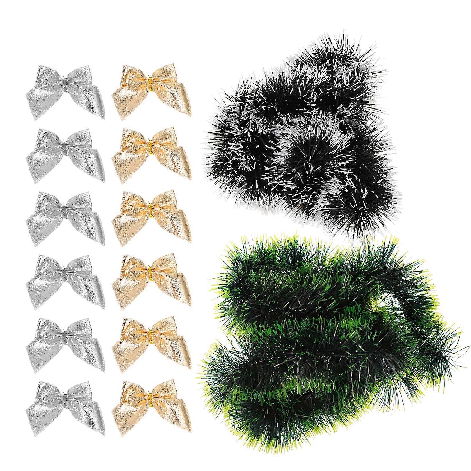 Christmas Tinsel Garlands with Bowknots for Home Decoration in Assorted Color Plastic 2Pcs