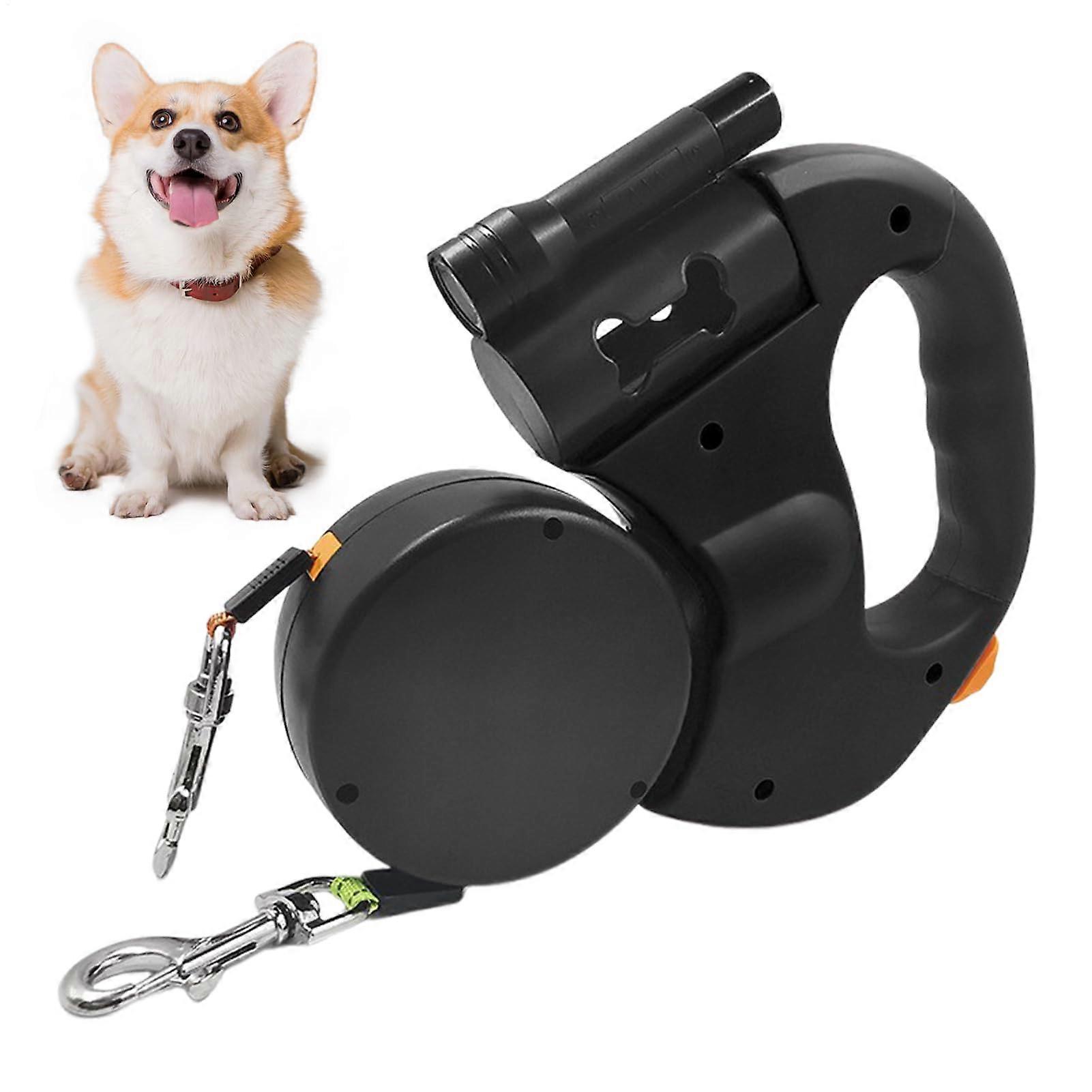 Long Dog Leashes Two Dog Leash with LED Light Puppy Accessories with Safety Button for Small and Medium Dog Breeds, Night Walks, Training, Black