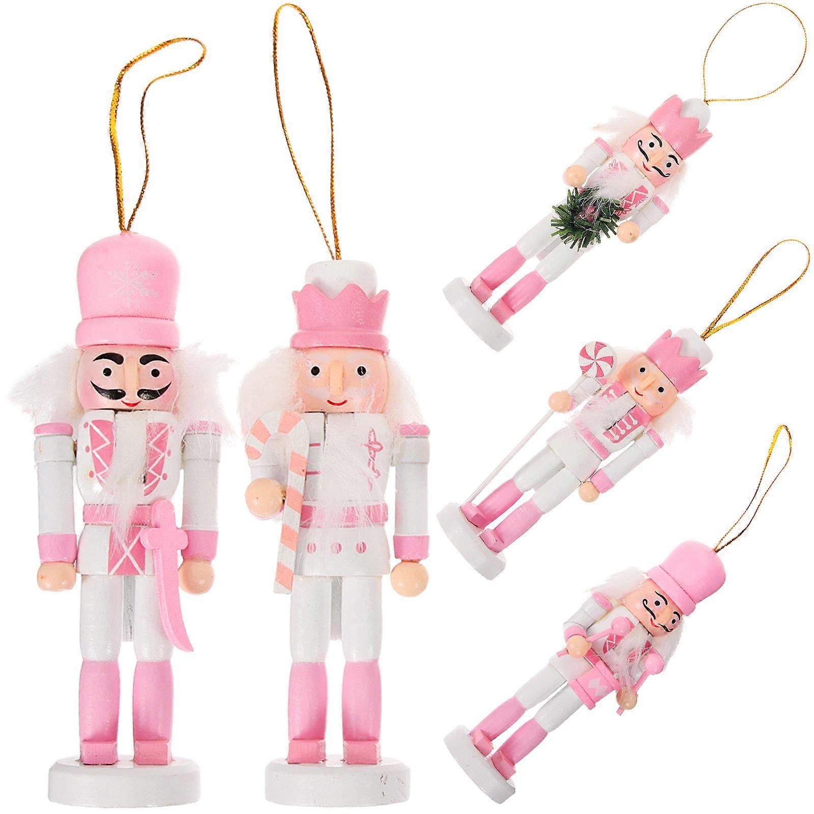 Natural Wood Nutcracker Craft Classic Design 5Pcs Desktop Ornament for Festive Season