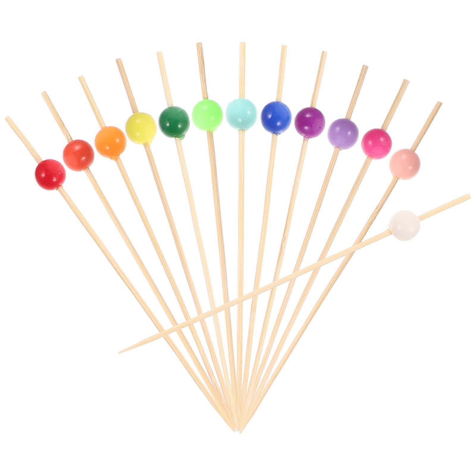 Bamboo and Acrylic Cocktail Toothpicks with Lovely Design for Home Use Assorted Color 100pcs