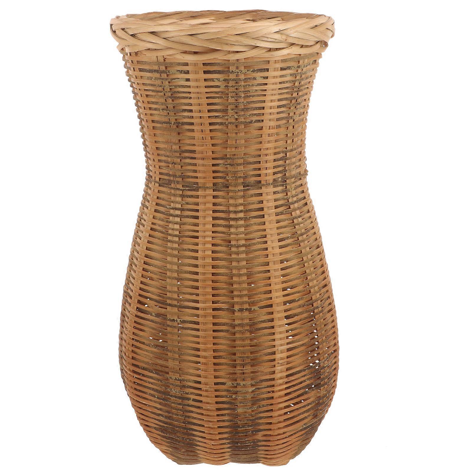 Bamboo Woven vase for Decoration Use Adds to Desktop Light Brown