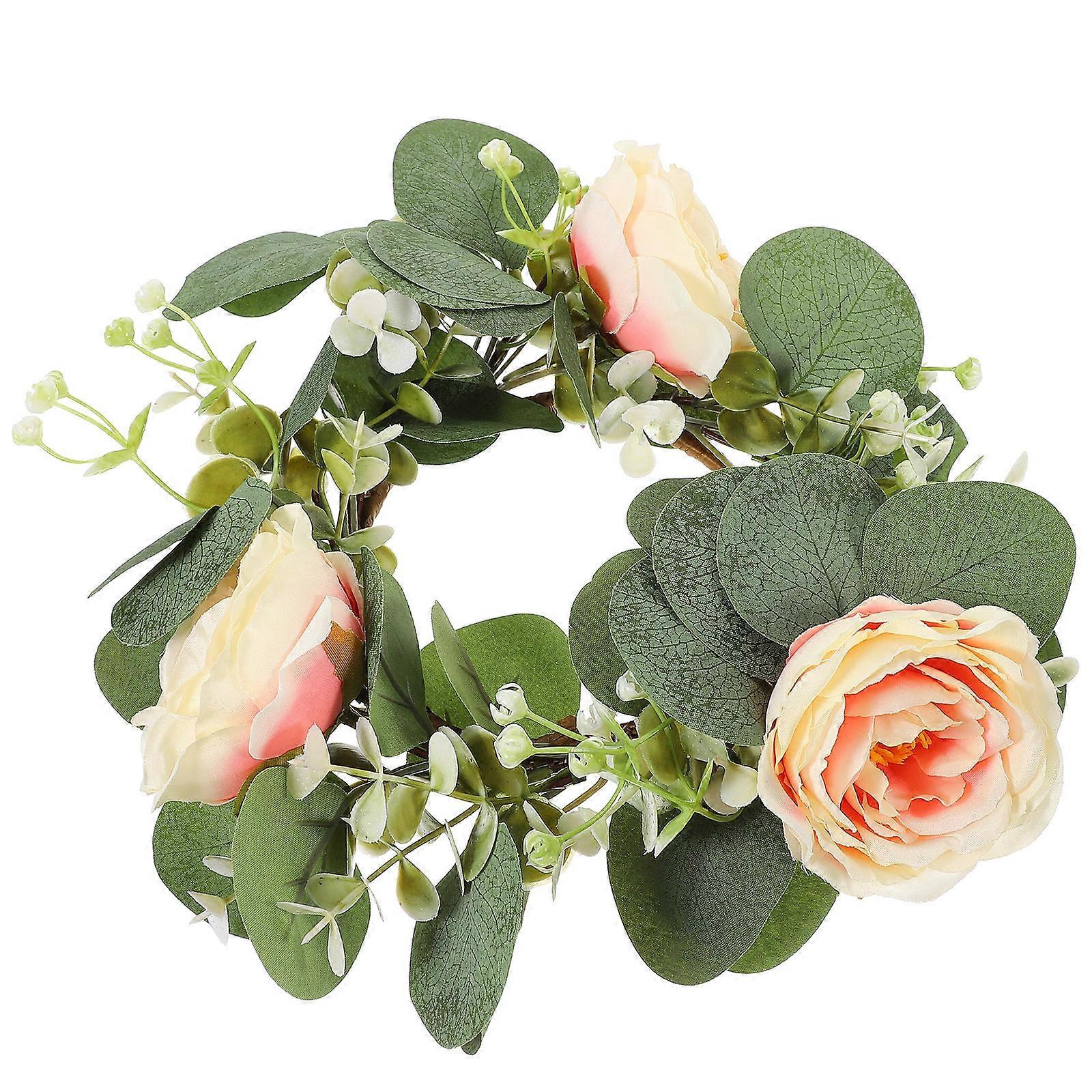 Hemoton Artificial Flower Ring Decor 1 Set European Style Party Table Wreath Centerpiece Candle Ring