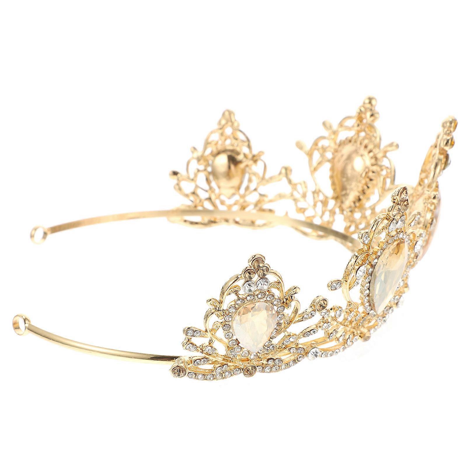 Golden Baroque Style Girl Crown Headdress for Weddings and Special Occasions, Alloy Material, 1pc