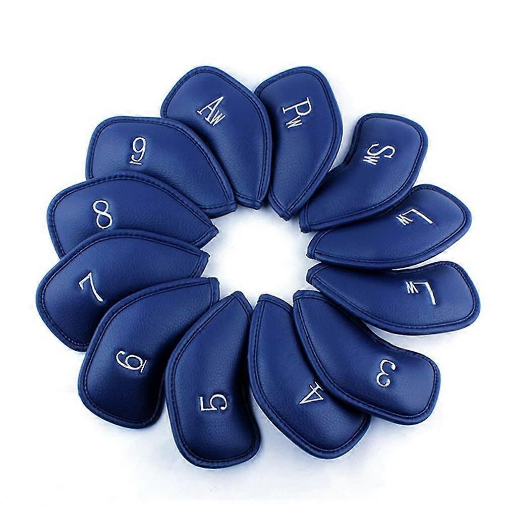 Golf Club Head Covers for Iron, Waterproof Faux Leather with Numbers (Blue)