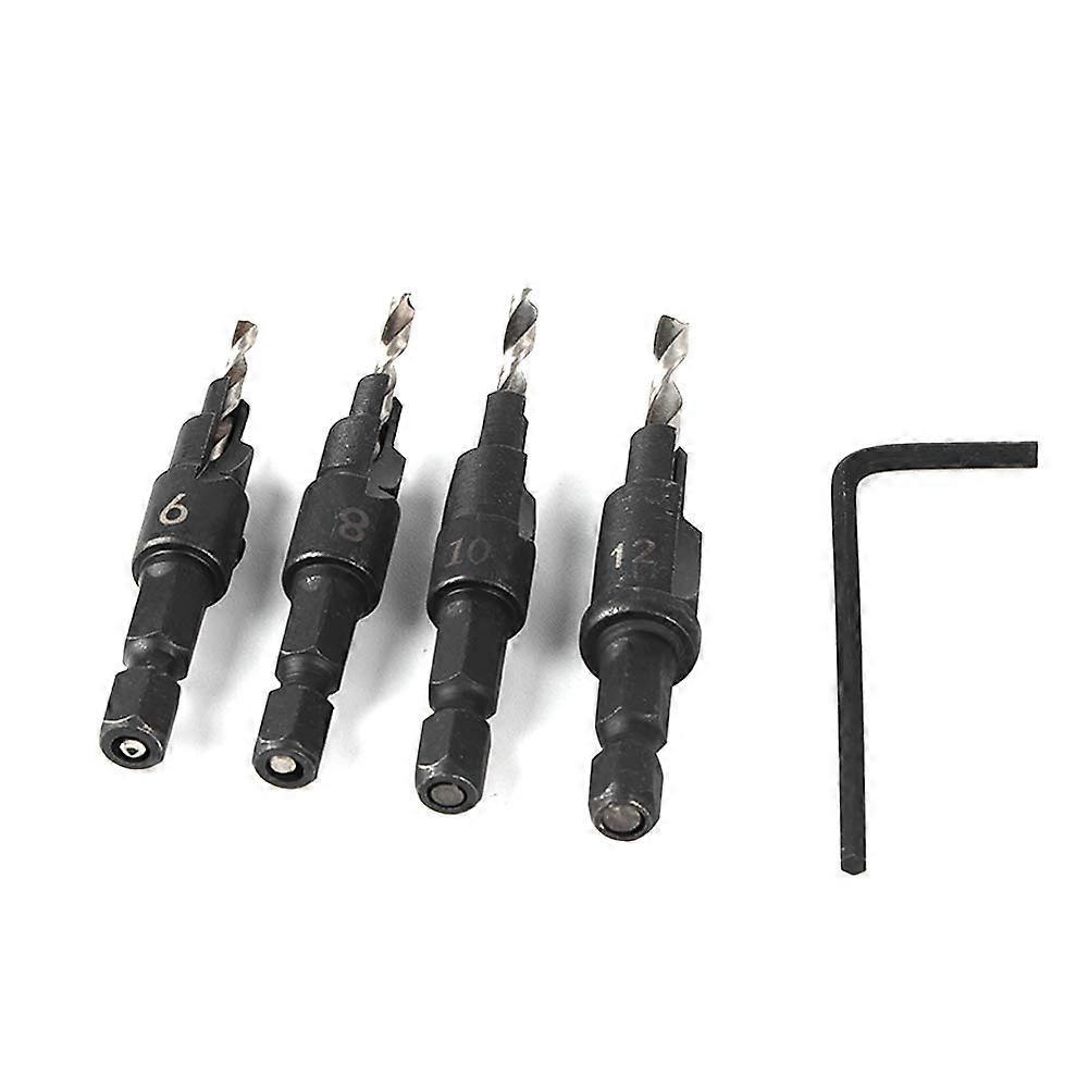 1/4-Inch Drill Bit Set: Countersink Bit, Hex Shank, Depth-Adjustable, Quick Release, HSS For Metal And Wood