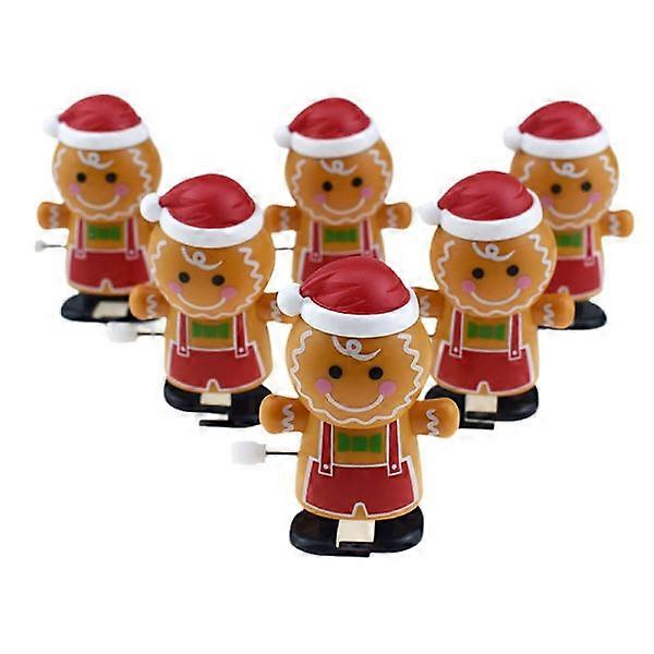 6 Pieces Novelty Clockwork Go Shaking Head Biscuit Man Toy, Chain on Chain Walking, Biscuit Little Man, Christmas Toys