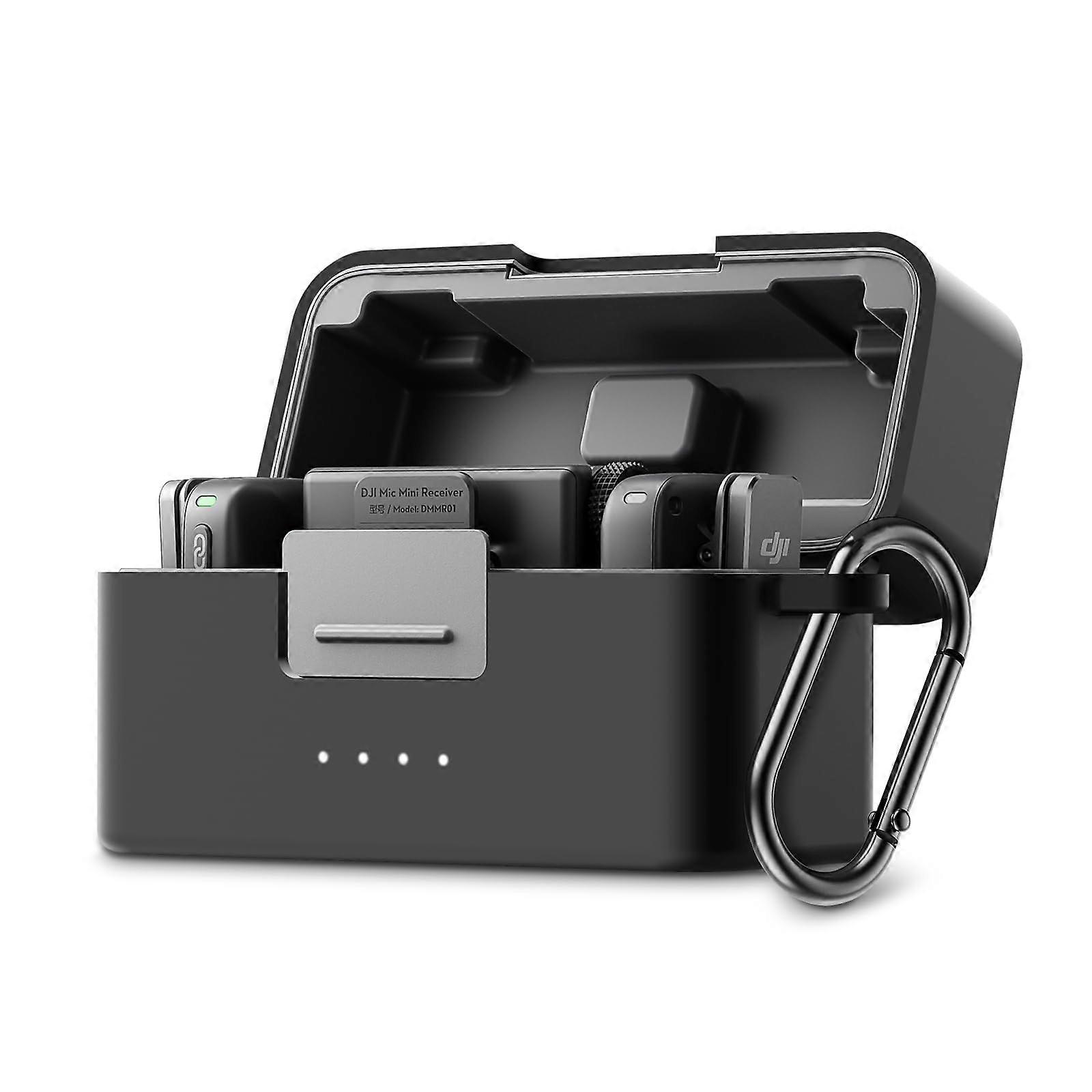 Microphone Case for DJI Mic Mini - Shockproof Silicone Charging Compartment, Black, Compatible with DJI Accessories