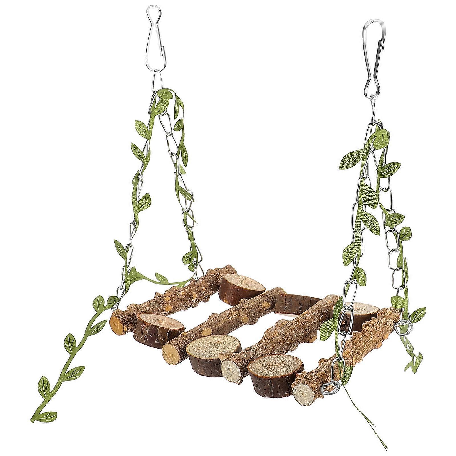 Brown Wooden Parrot Swing Toy for Small Pet Birds Encouraging Exercise and Exploration