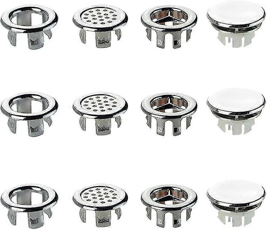 12 Pack Sink Overflow Ring, Washbasin Overflow Rings, Round Hole Sink Trim, Round Hole Inserts Replacement Parts, For Bathroom Kitchen Basin