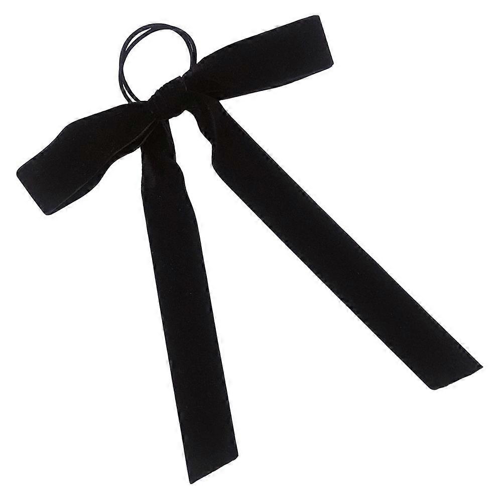 Elastic Hair Ties with Bow for Girls in Black Velour Great for Decoration and Daily Use 1.5 inch