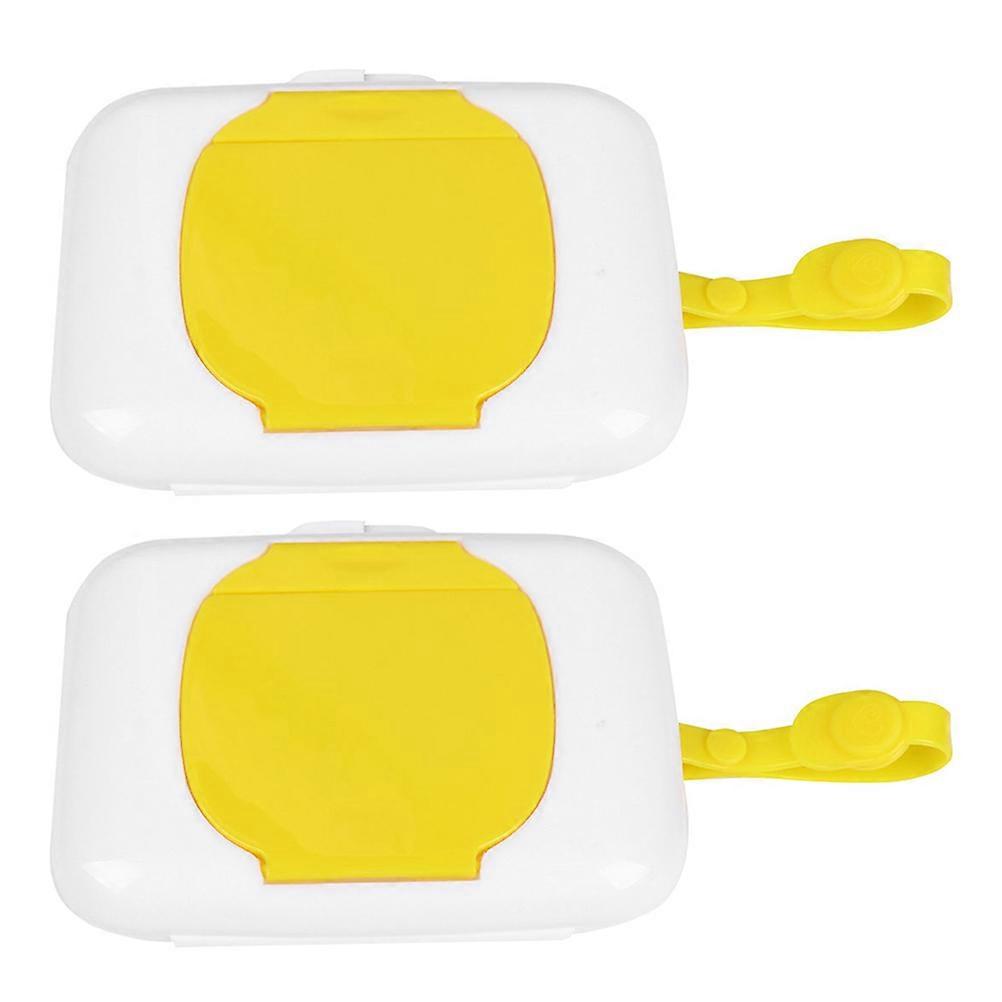 Travel Wet Tissue Holder with Cover Portable Wipes Case for Diaper Bags & Strollers, 2 Pack, Moisture Resistant, Yellow