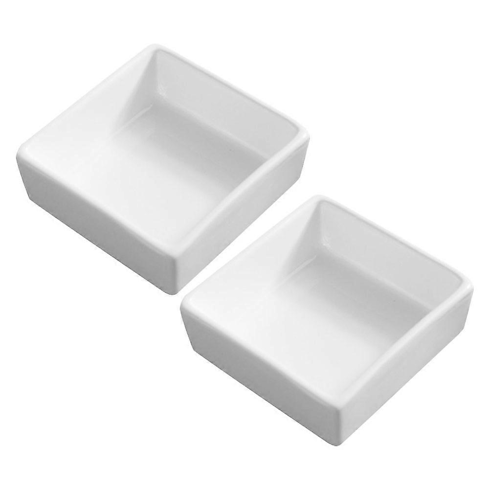 White Mini Dessert Plates 2Pcs Square Dishes Perfect For Cooking Serving Snacks Ceramic Material