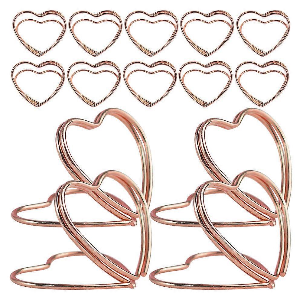 Rose Gold Heart Shaped Metal Card Holder for Photos Desk Decoration 25pcs Versatile Use