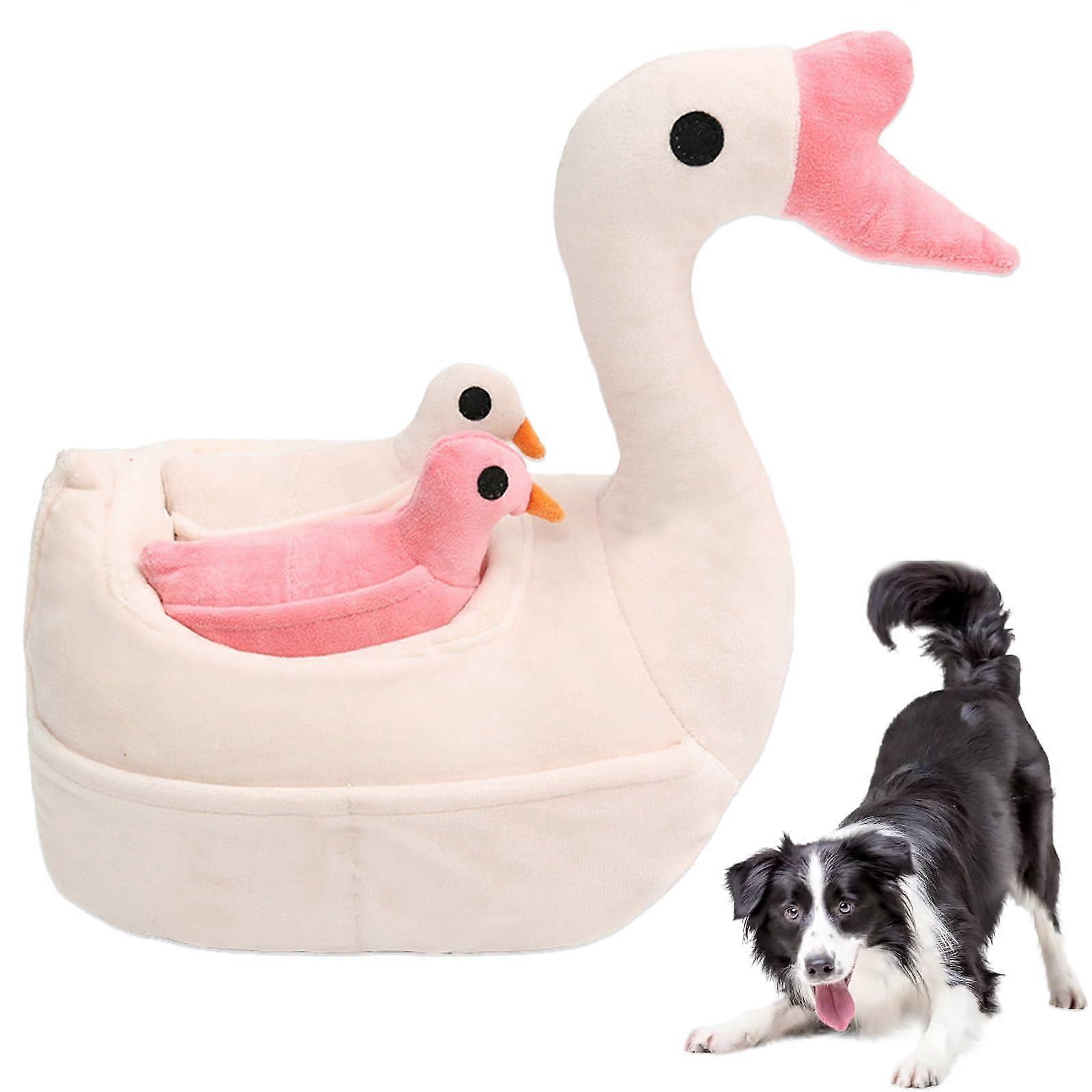 Dog Puzzle Toy - Interactive Swan Shaped Squeaky Plush Toy for Treat Hiding, Snuffle Mat for Smart Dogs