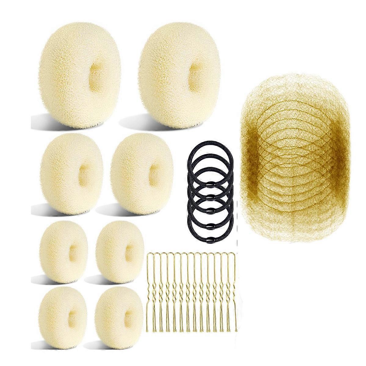 Bun Maker and Hair Nets Set,with 8 Bun Makers for Women, 10 Brown Invisibility Nets,5 Elastic Bands and 40 U Pins Beige