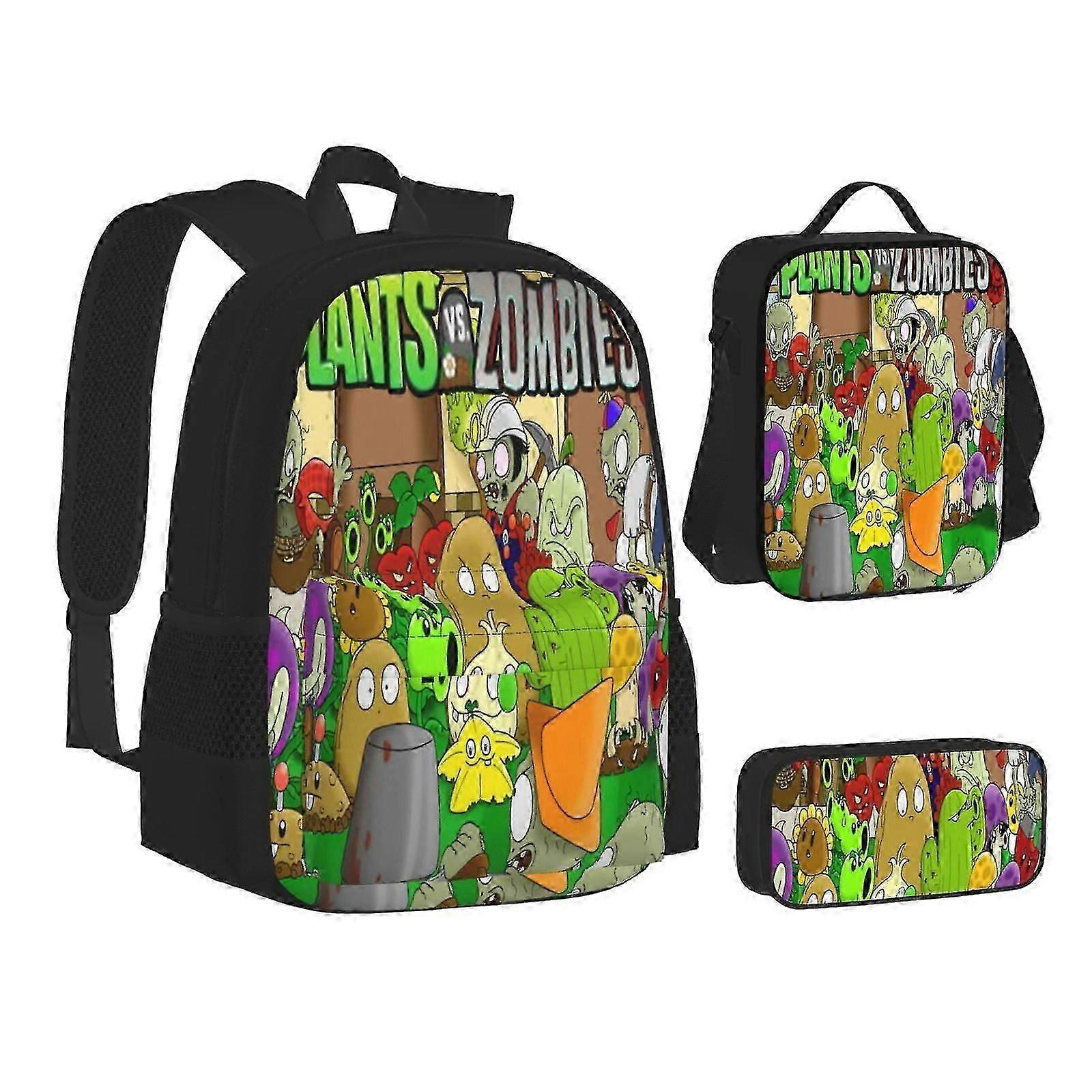 Plants vs Zombies 3-Piece School Backpack Set with Lunchbox & Pencil Case