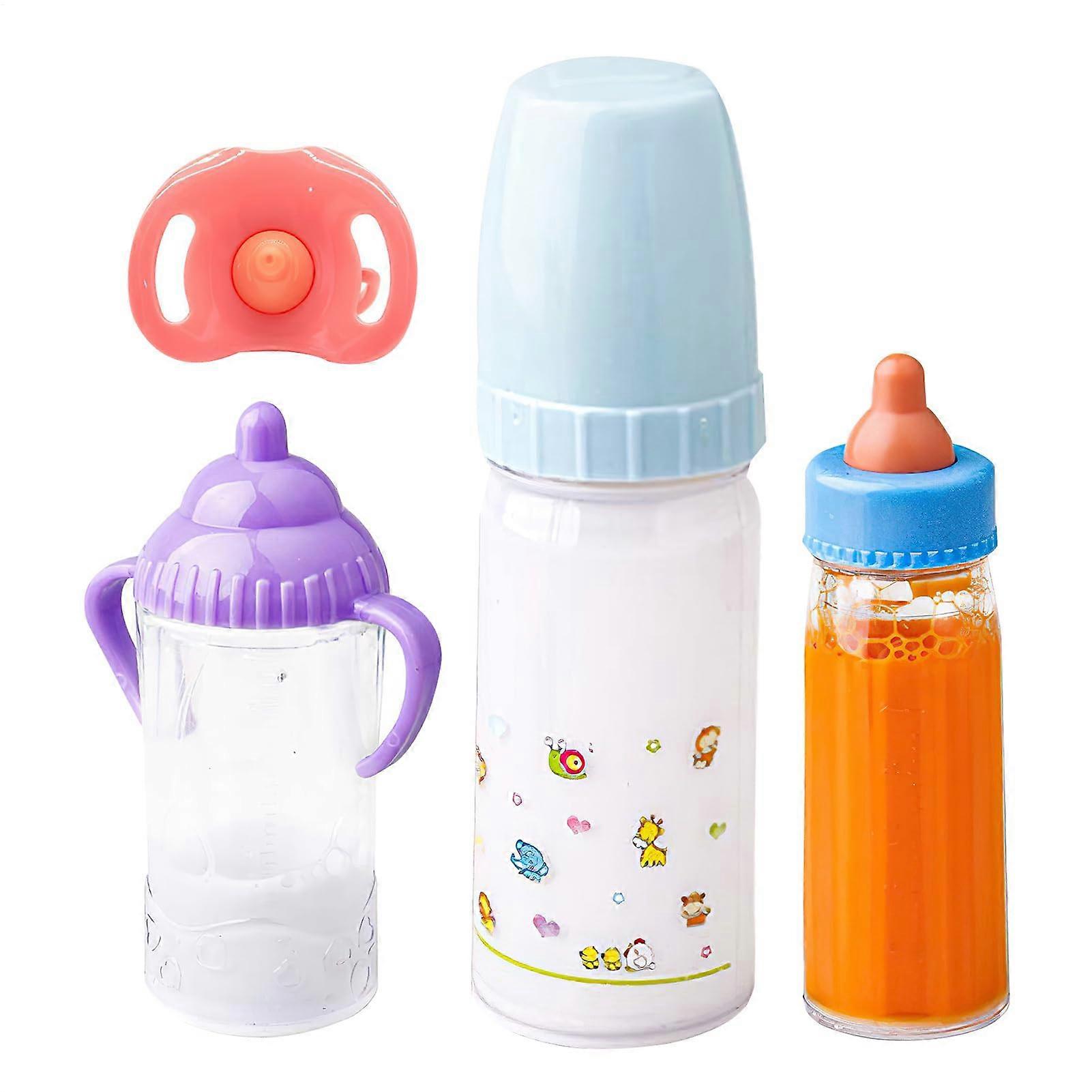 Doll Baby Bottle Feeding Toy Set for Girls 3+ with Disappearing Milk and Juice, Nursing Nipple and Dummy