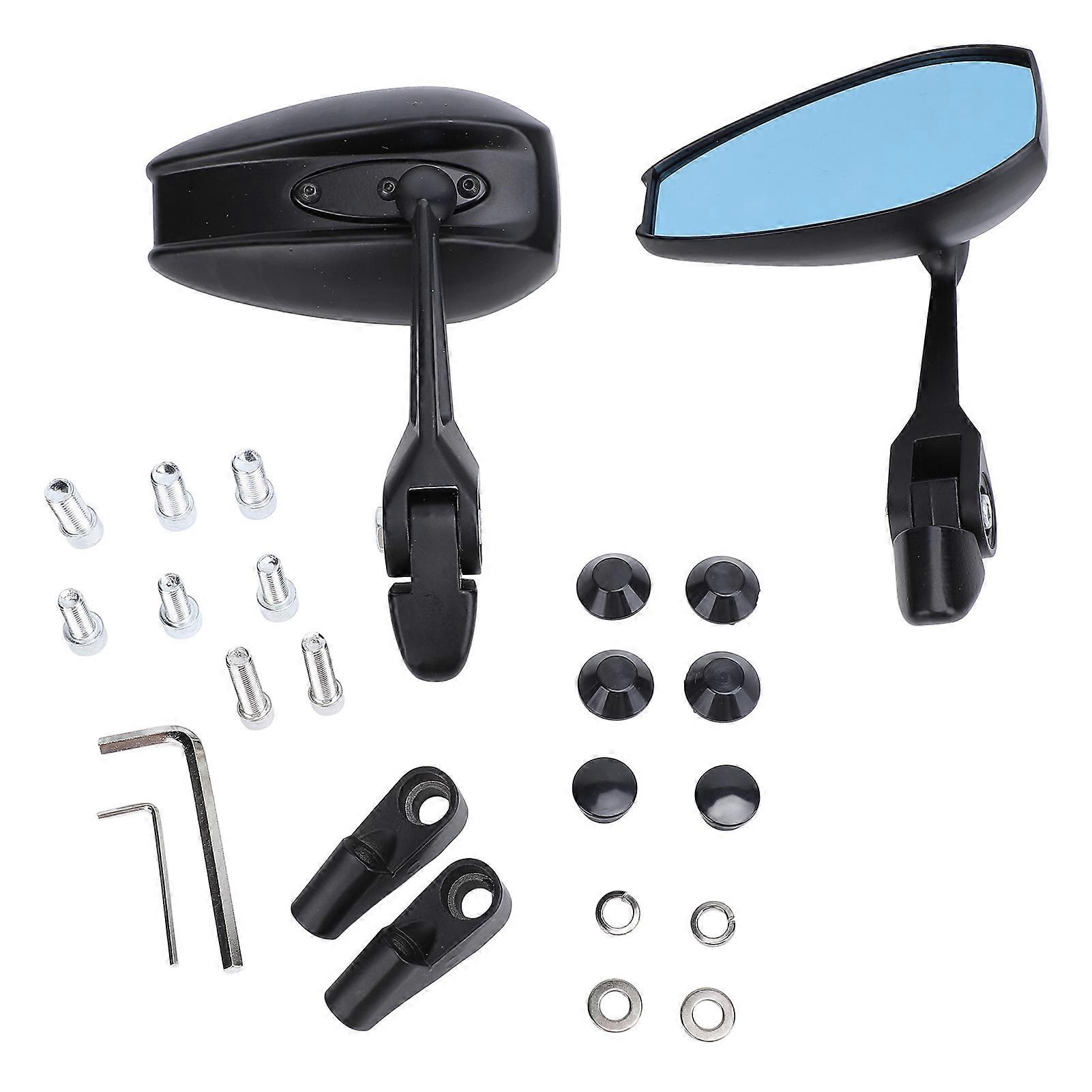 Blue Lens Motorcycle Bar End Mirrors Aluminium Alloy 360 Adjustable Rearview Mirror Compatible with M10 M8