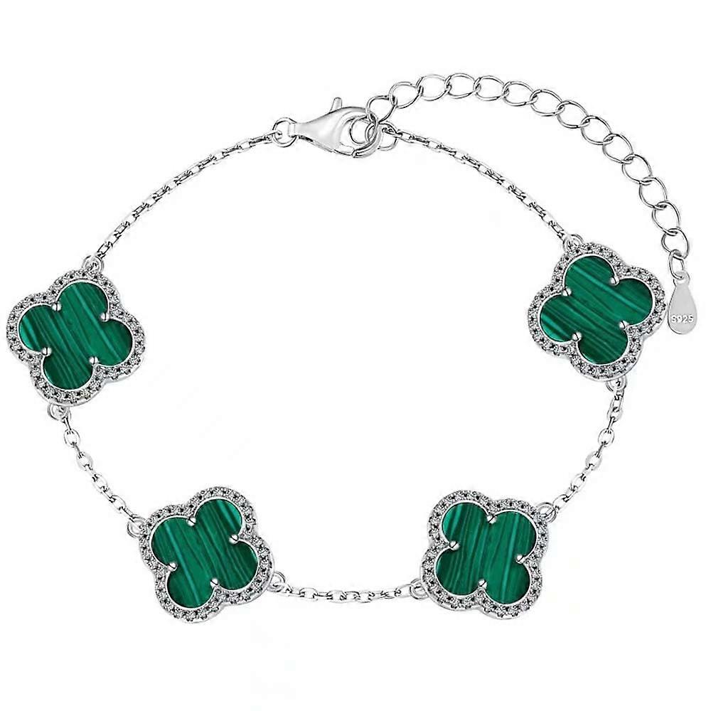 Unique Four Leaf Clover Bracelet for Women and Men, 925 Sterling Silver, Lucky Clover Design in White, Black, Green Colors