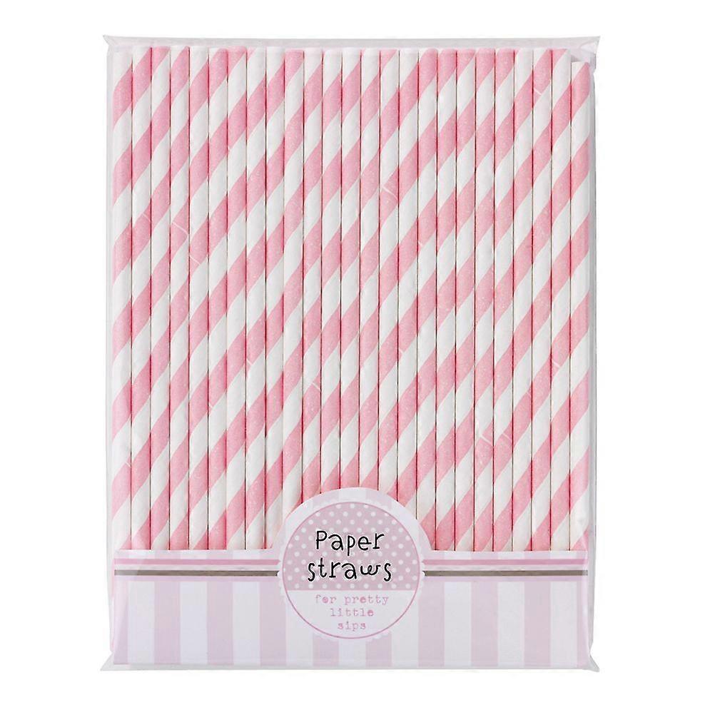 30pcs Striped Paper Straws Drinking Straws (Pink+White)