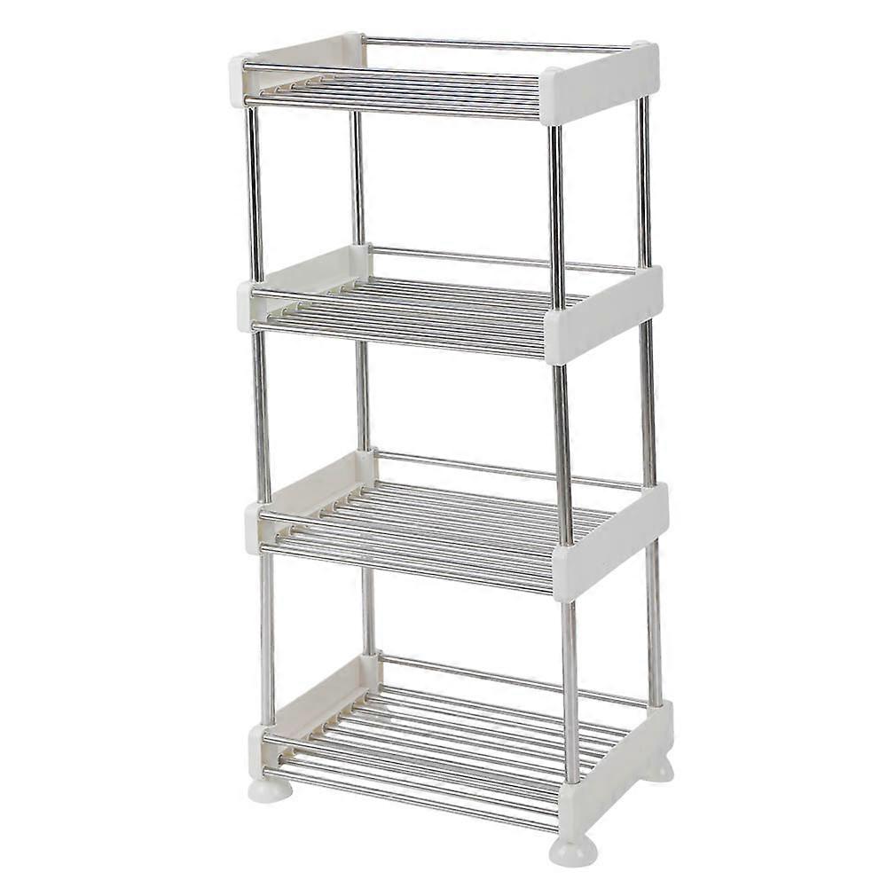 Large and simple four-layer stainless steel rotating storage rack for kitchen and bathroom