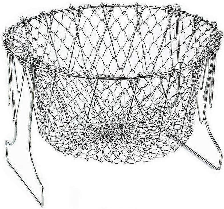 Foldable Multi-Function Stainless Steel Fry Basket with Poaching, Boiling, Deep Frying Capabilities