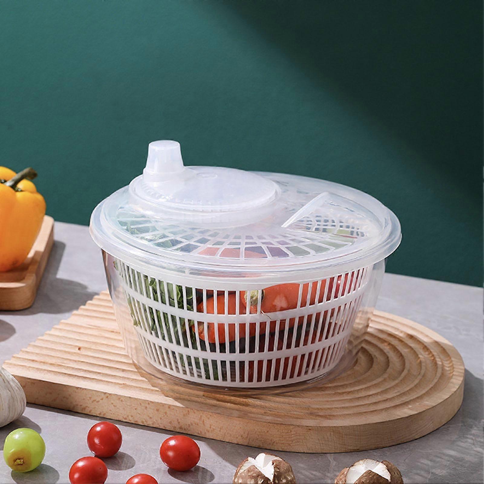 Salad Spinner Large Clear Manual Lettuce Dryer with Vegetable Washing Basket White Multi-Use Kitchen Tool
